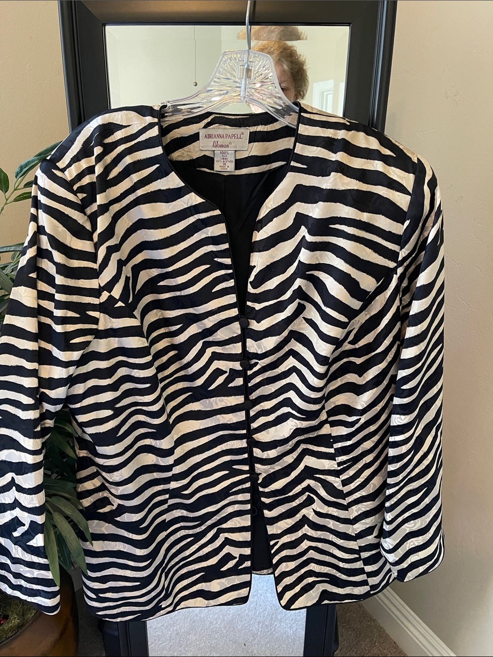 Adrianna Papell Black and White Zebra-Print Blazer
